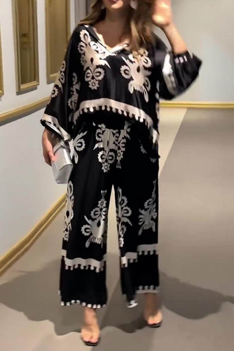 Jedinečná sada dlouhých kalhot s nepravidelným potiskem s dlouhým rukávem