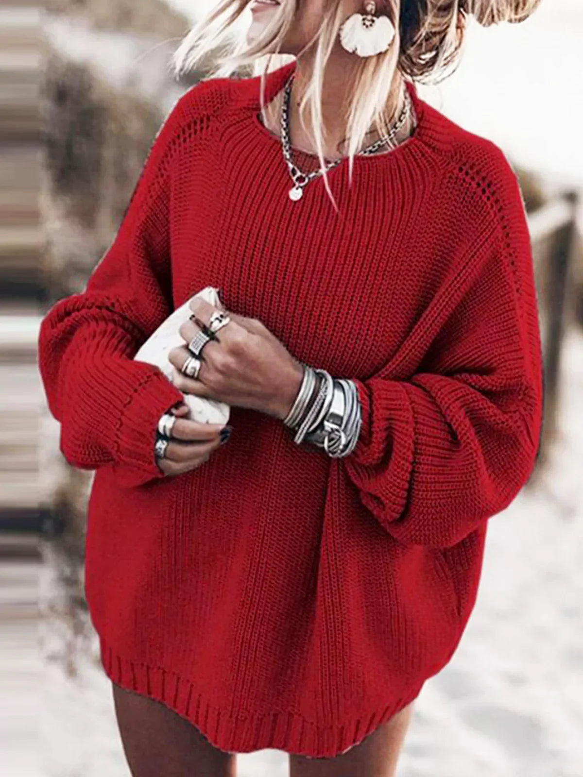 Oversized pletený svetr Batwing a nařasená minisukně