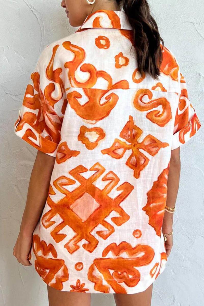 Unik tryckta shorts Lapel Loose Shirt Set