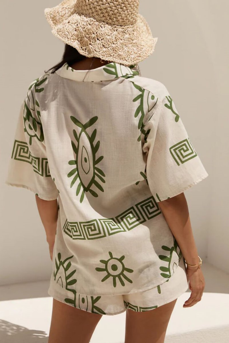 Conjunto de Dois Peças com Calções Soltos Estampados para Diversão nas Férias