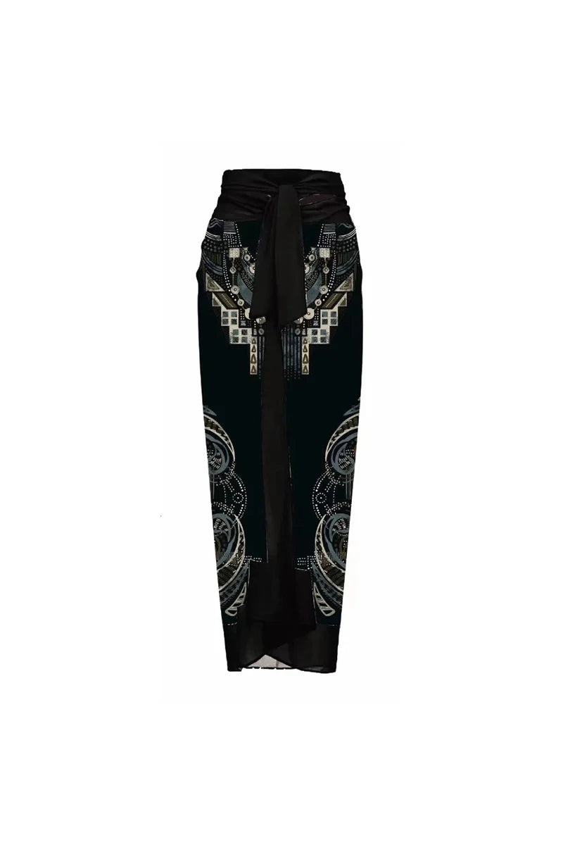 Floral Print One-Piece with 3D Black Flower