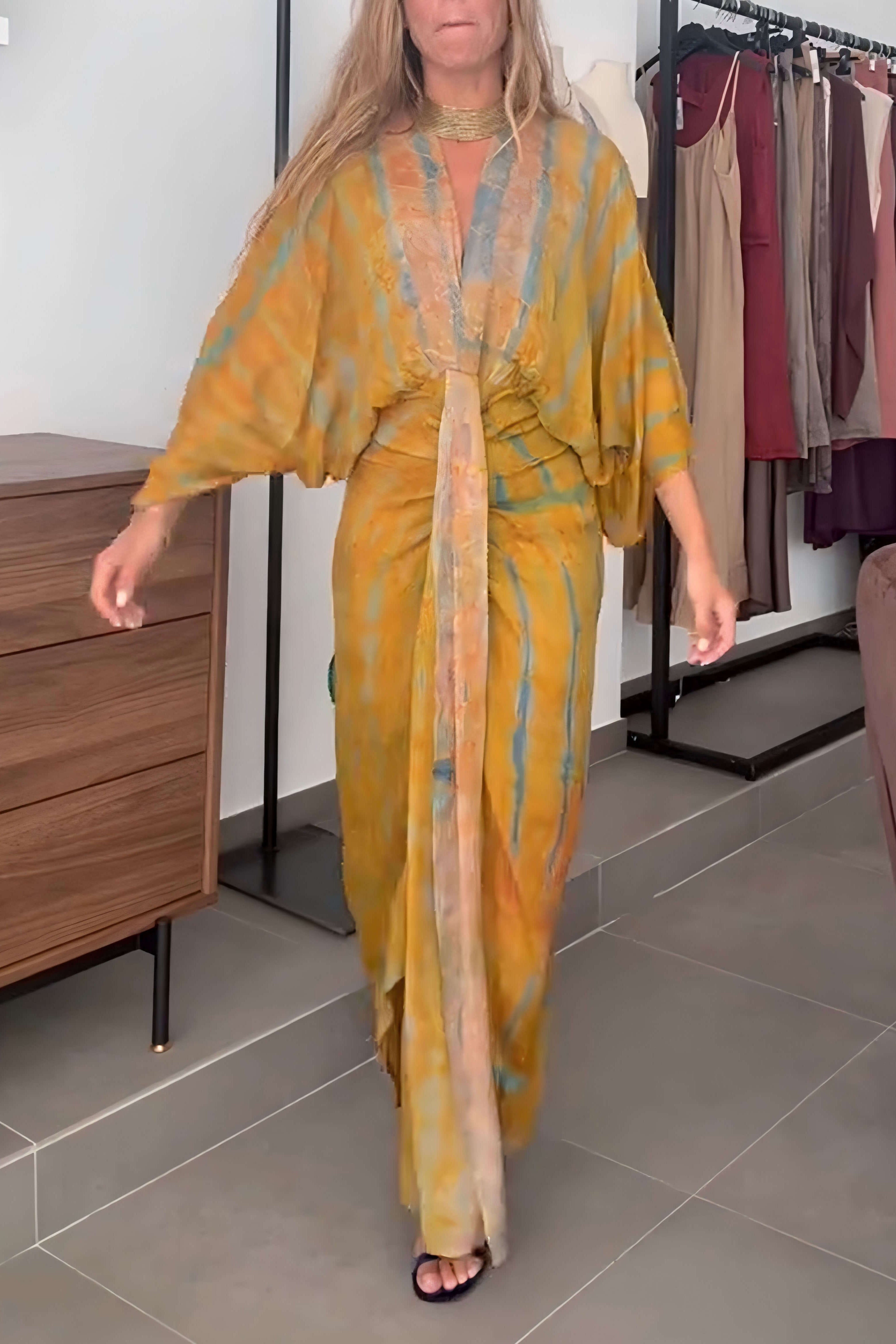 Kimono-Style Printed Dress