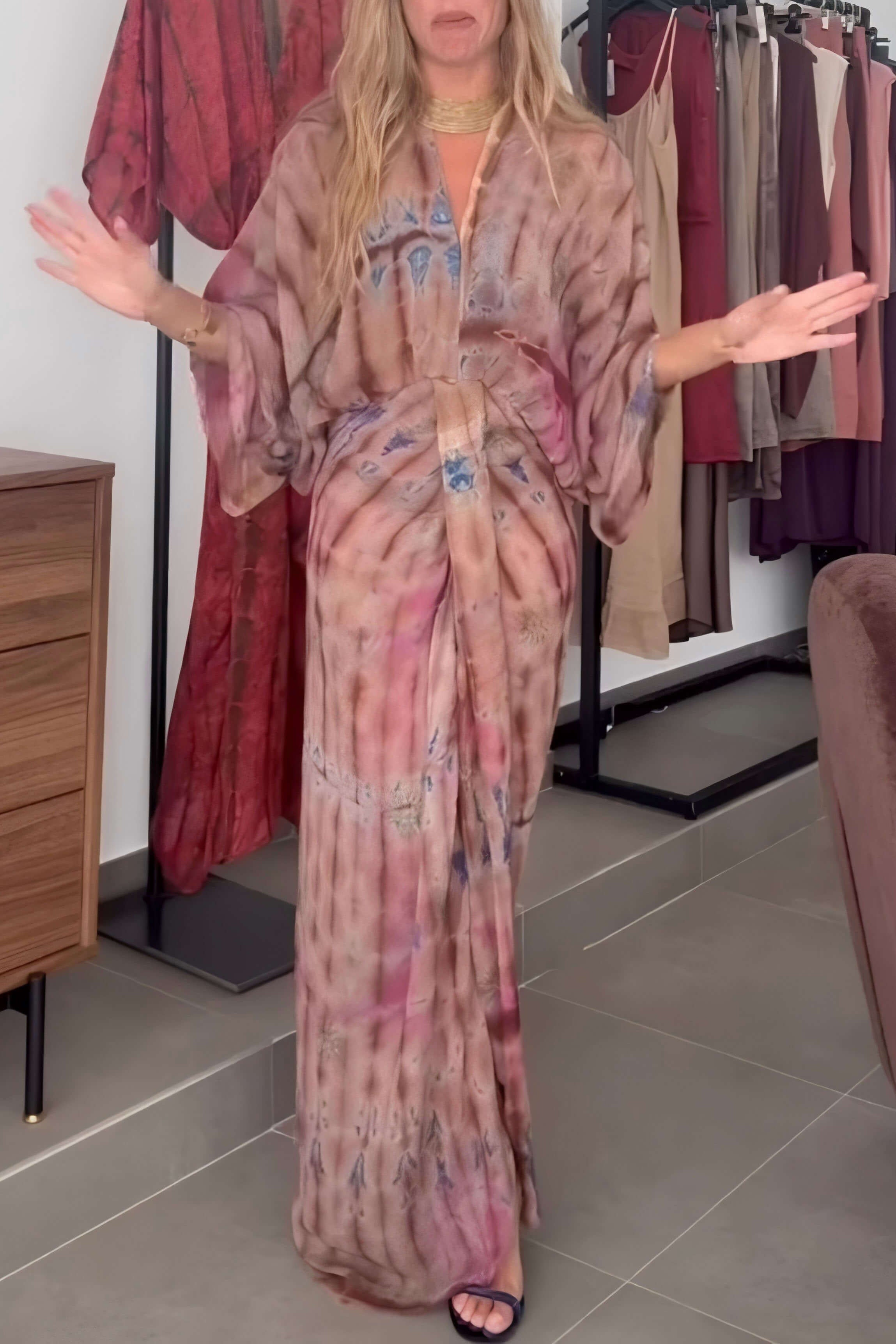 Kimono-Style Printed Dress