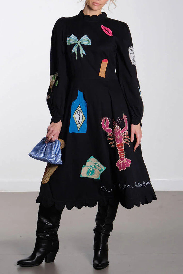 Abito midi con bordo a scampo graffiti di aragosta