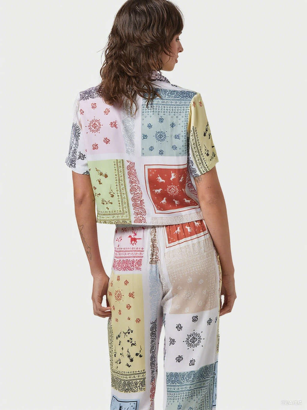 Patchwork Bandana Print Shirt Pants Set