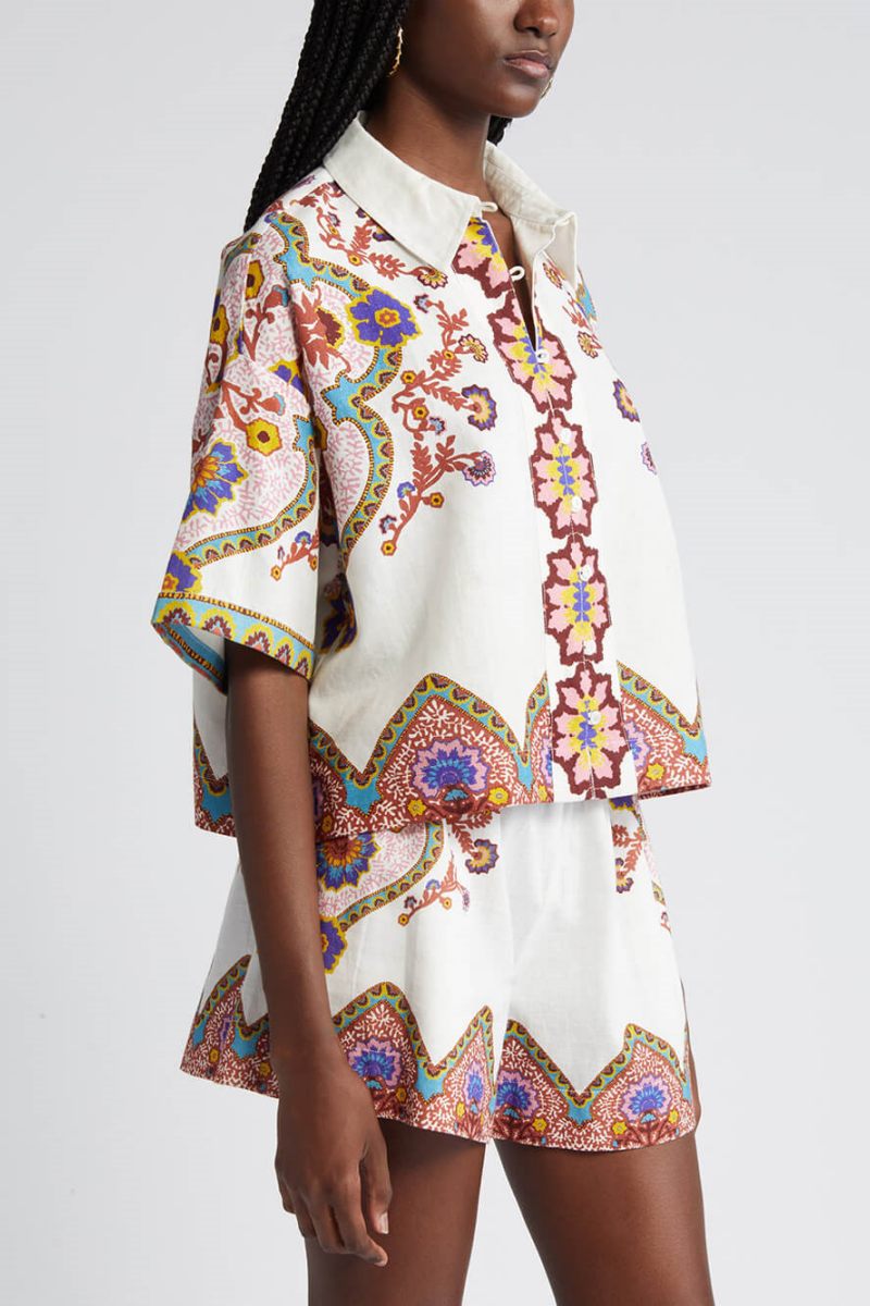 Etnický květinový vzor košile a kraťasy komplet