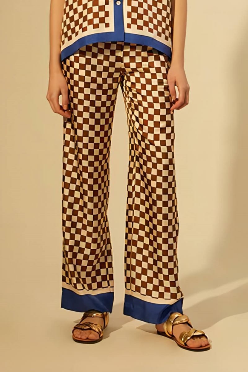 Ensemble de pantalons amples élastiques à rayures bleues avec impression damier unique