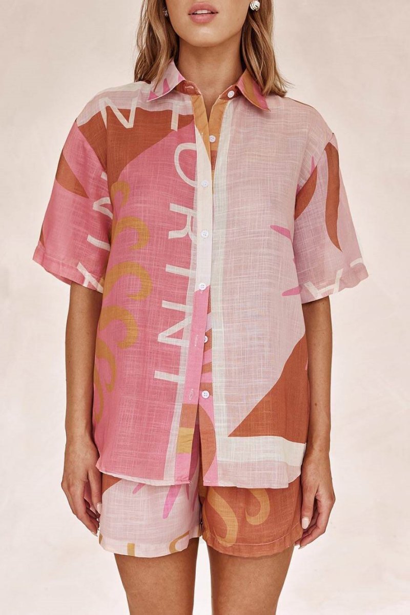 ブライトサンルーズプリントバケーションシャツショーツセット