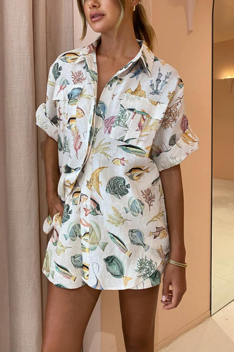 Set di pantaloncini tie-dye con camicia a maniche corte da vacanza personalizzata con stampa di pesce