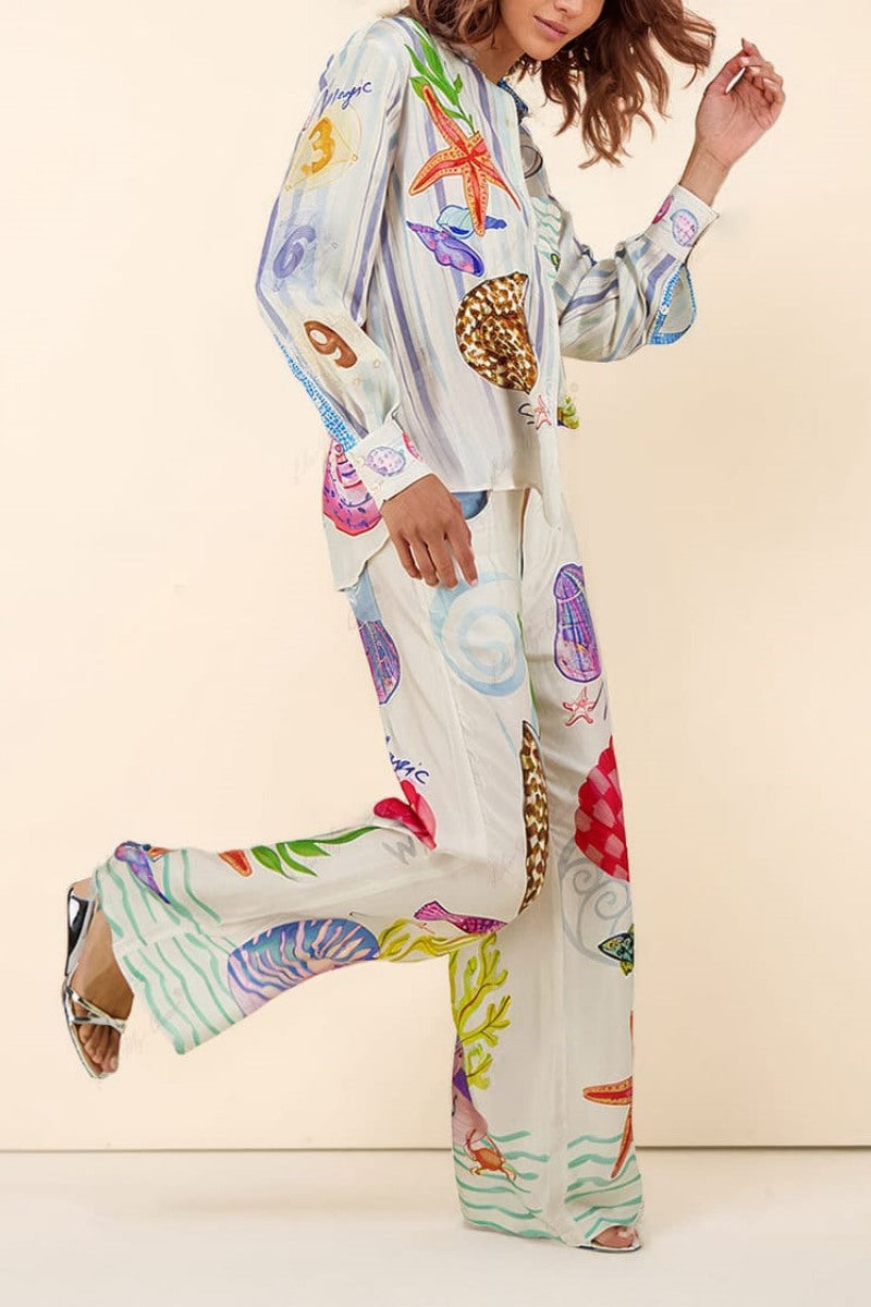 סט מכנסיים עם הדפס בנושא האוקיינוס