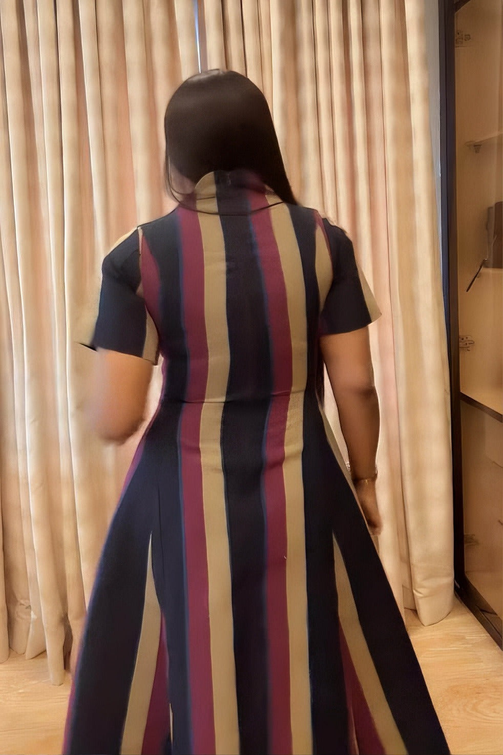 Striped V-Neck Structured Maxi Dress