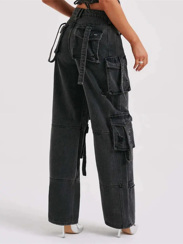Jeans de tiro bajo con bolsillos