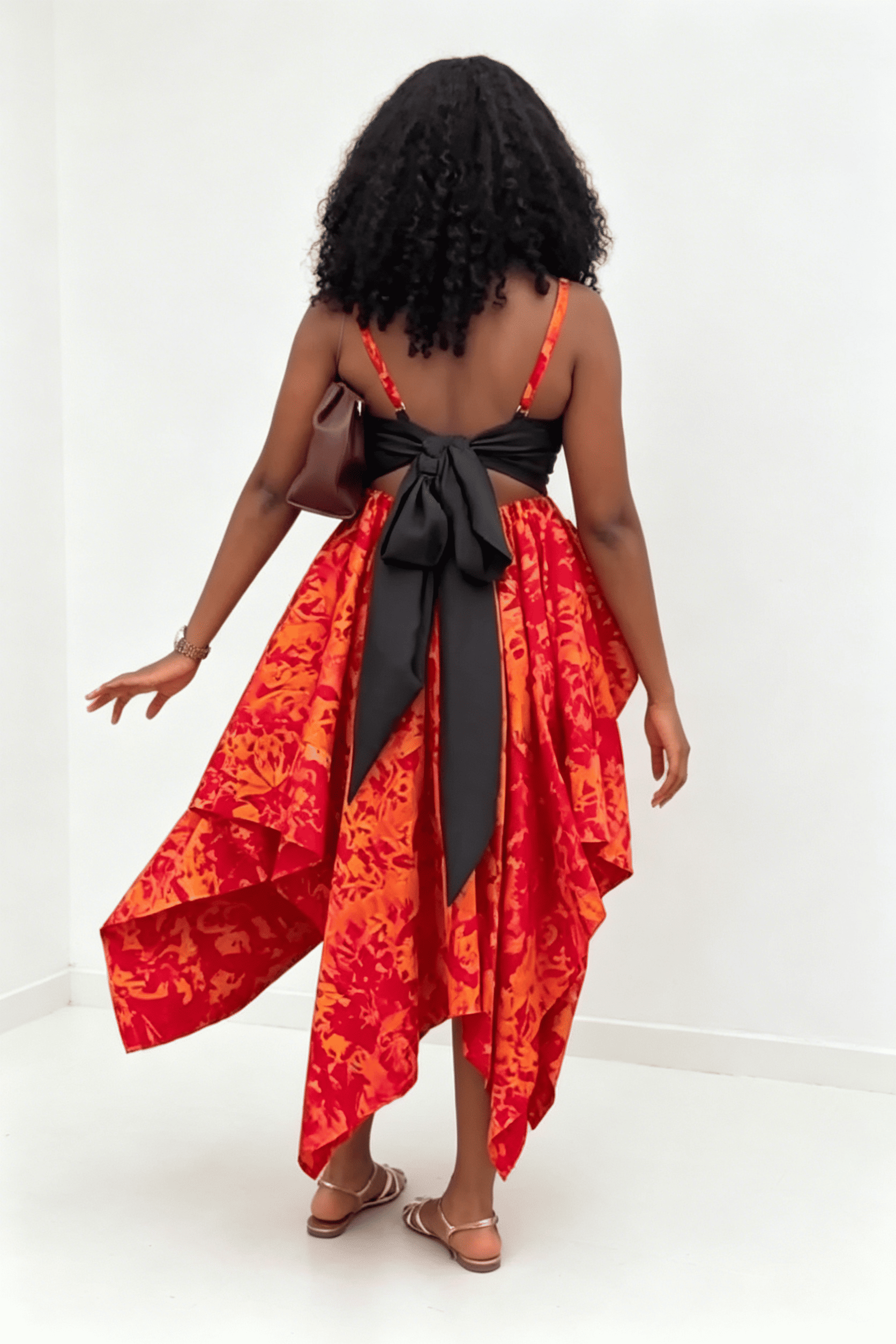Abstract Print Layered Midi Dress