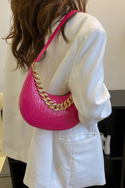 Black Patent Croc Moon Bag