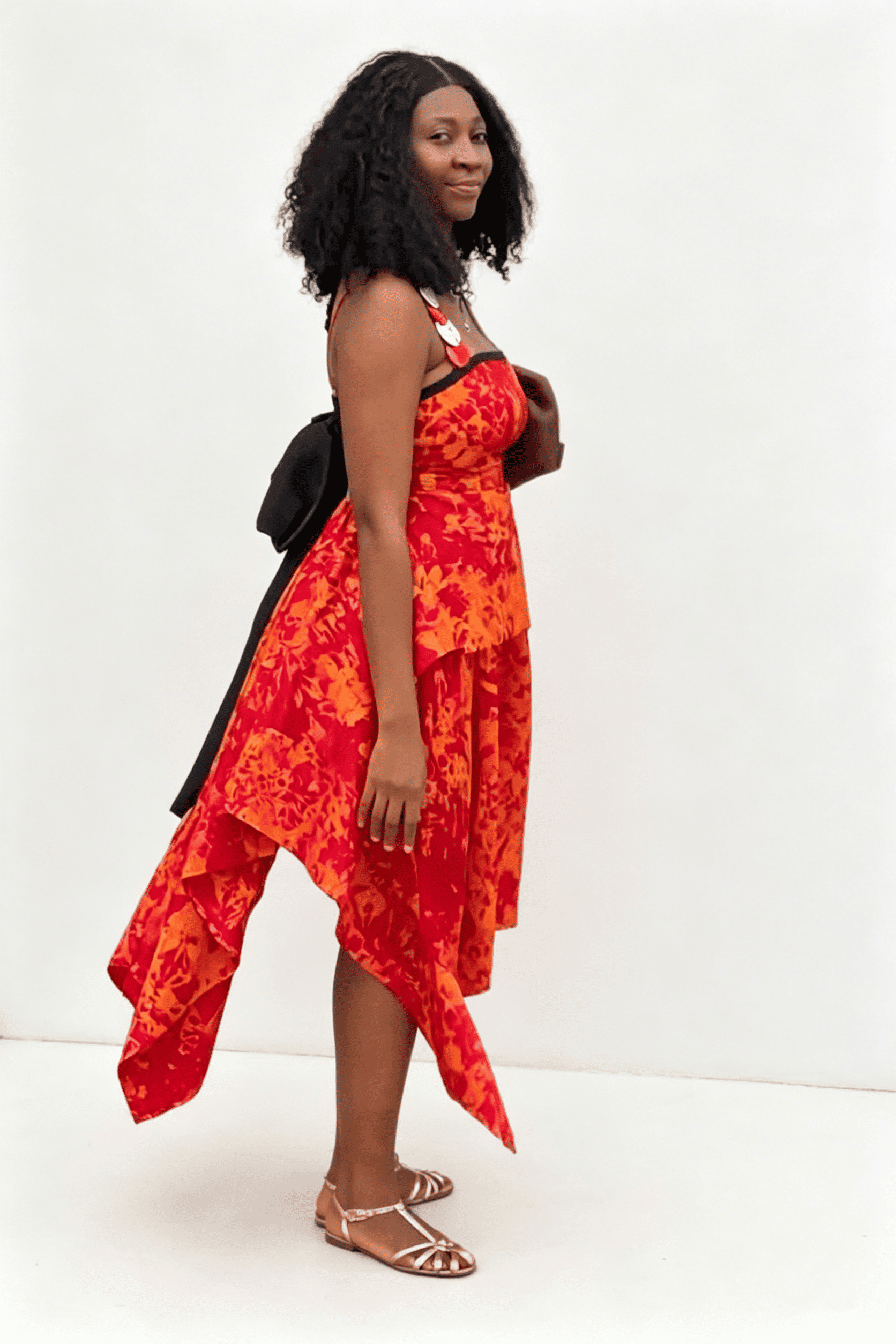 Abstract Print Layered Midi Dress
