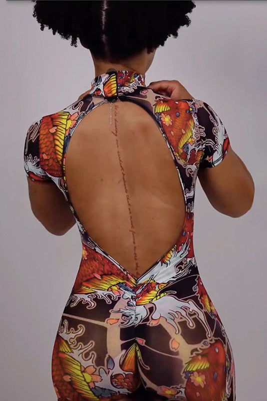 Dreamy Pink-Brown Open-Back Jumpsuit