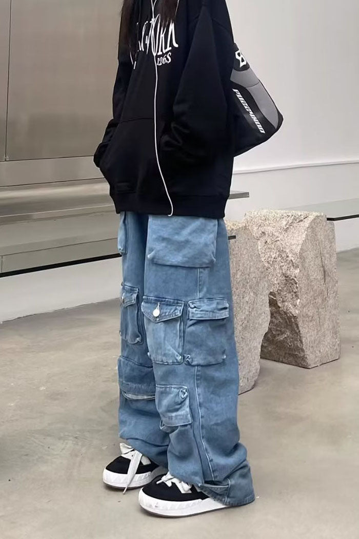 Açık Yıkama Fermuarlı Kot Pantolon