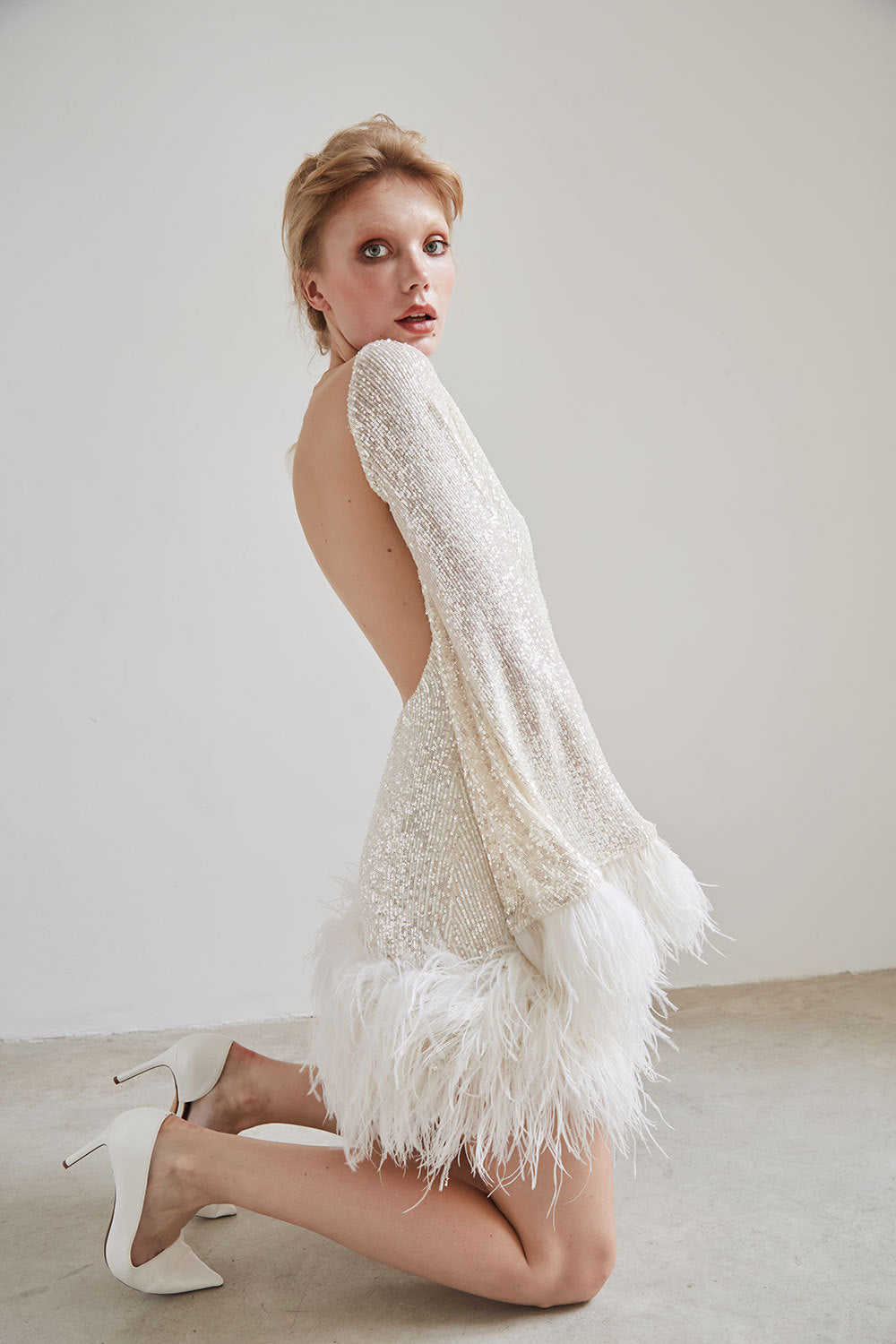Backless Sequin Feather Bodycon Mini Dress