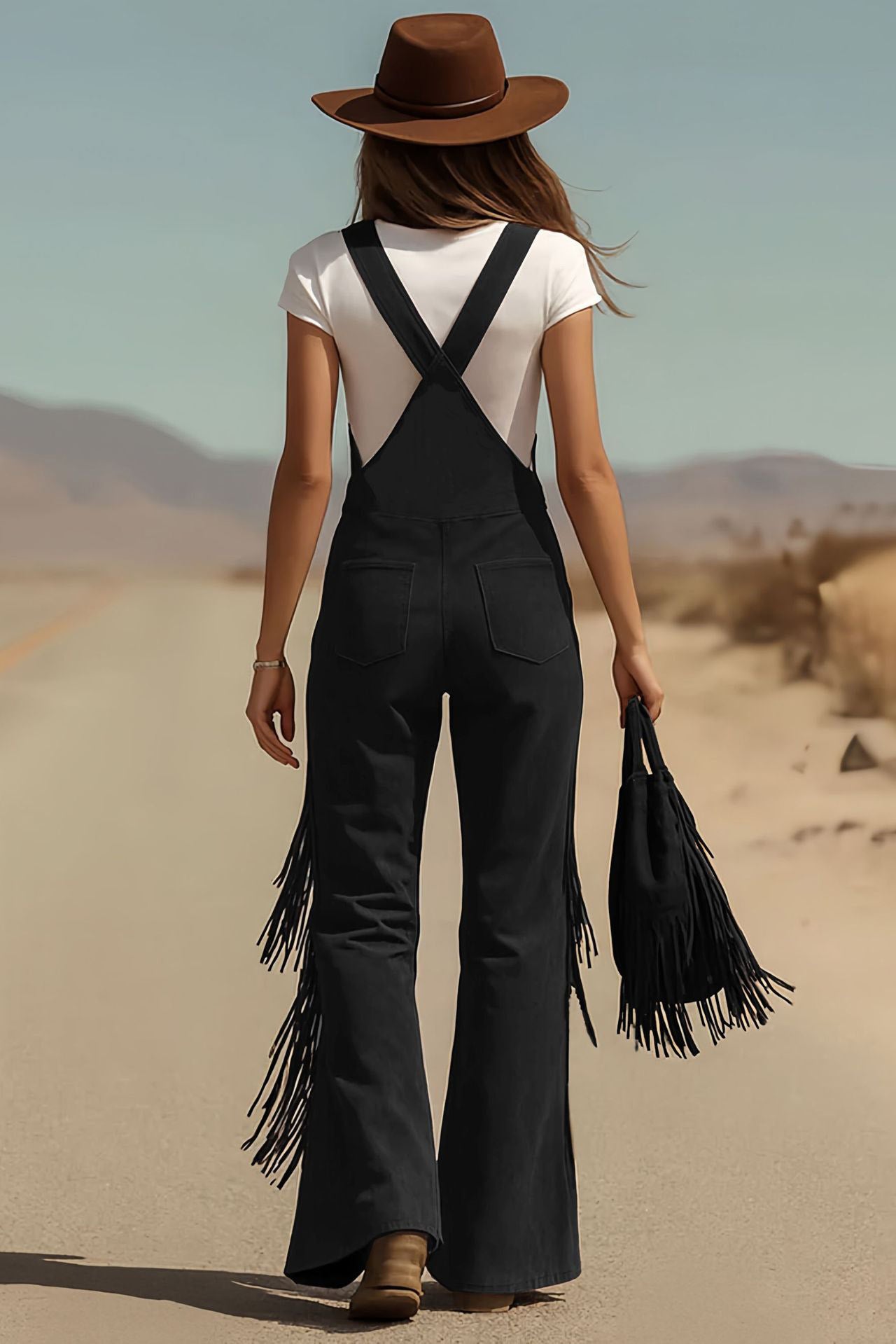 Boho Fringe Micro-Suede Overalls