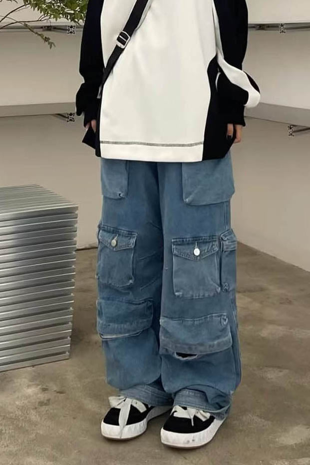 Açık Yıkama Fermuarlı Kot Pantolon