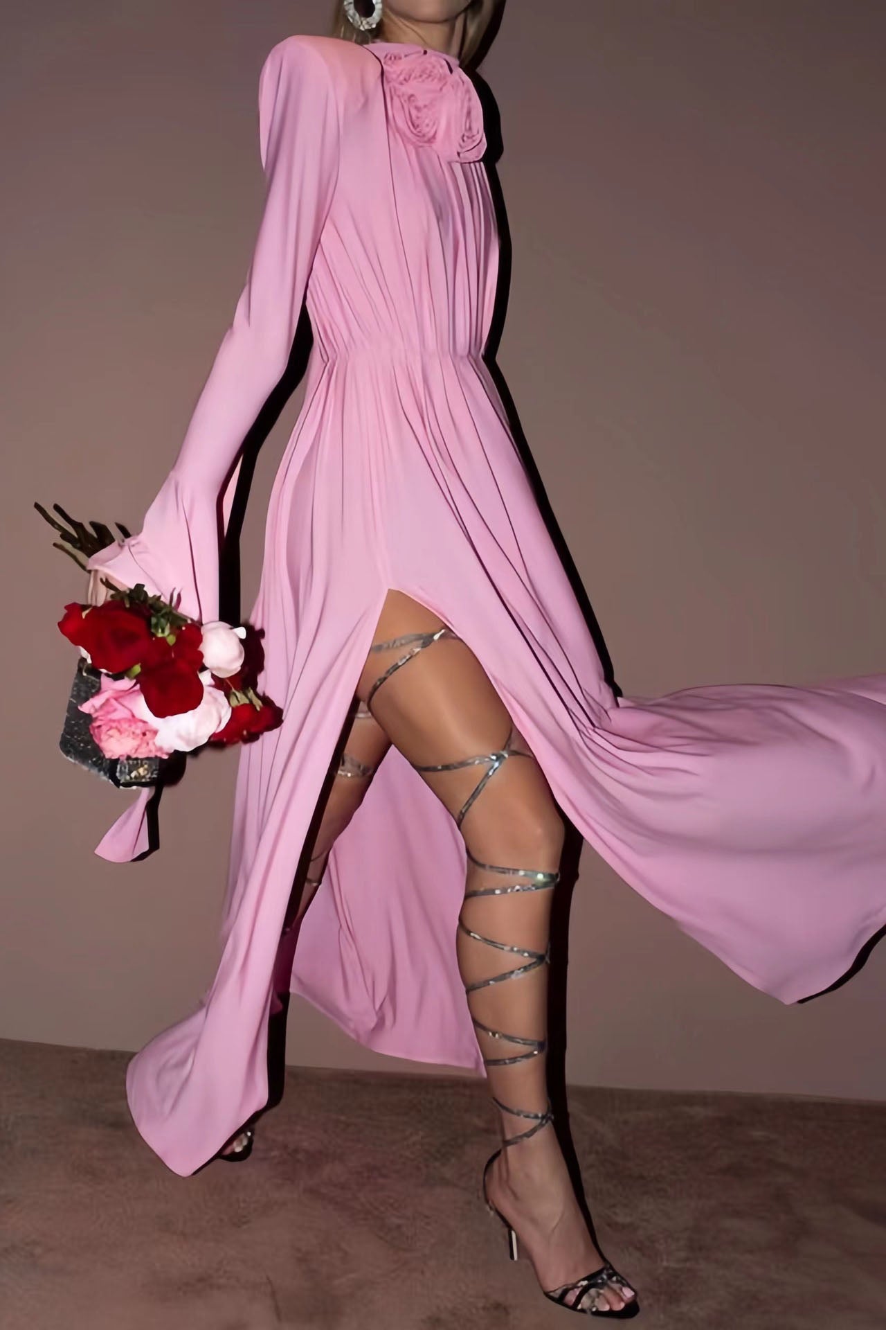 Pulover din tricot cu cablu Genevieve metalic