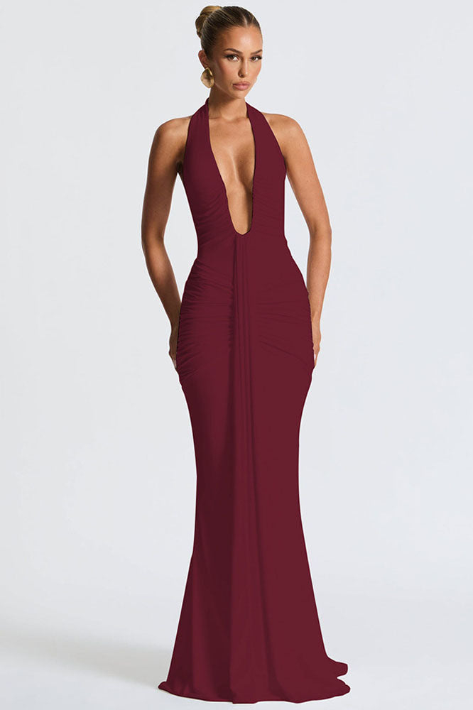 3D Flower Backless Satin Maxi Dress