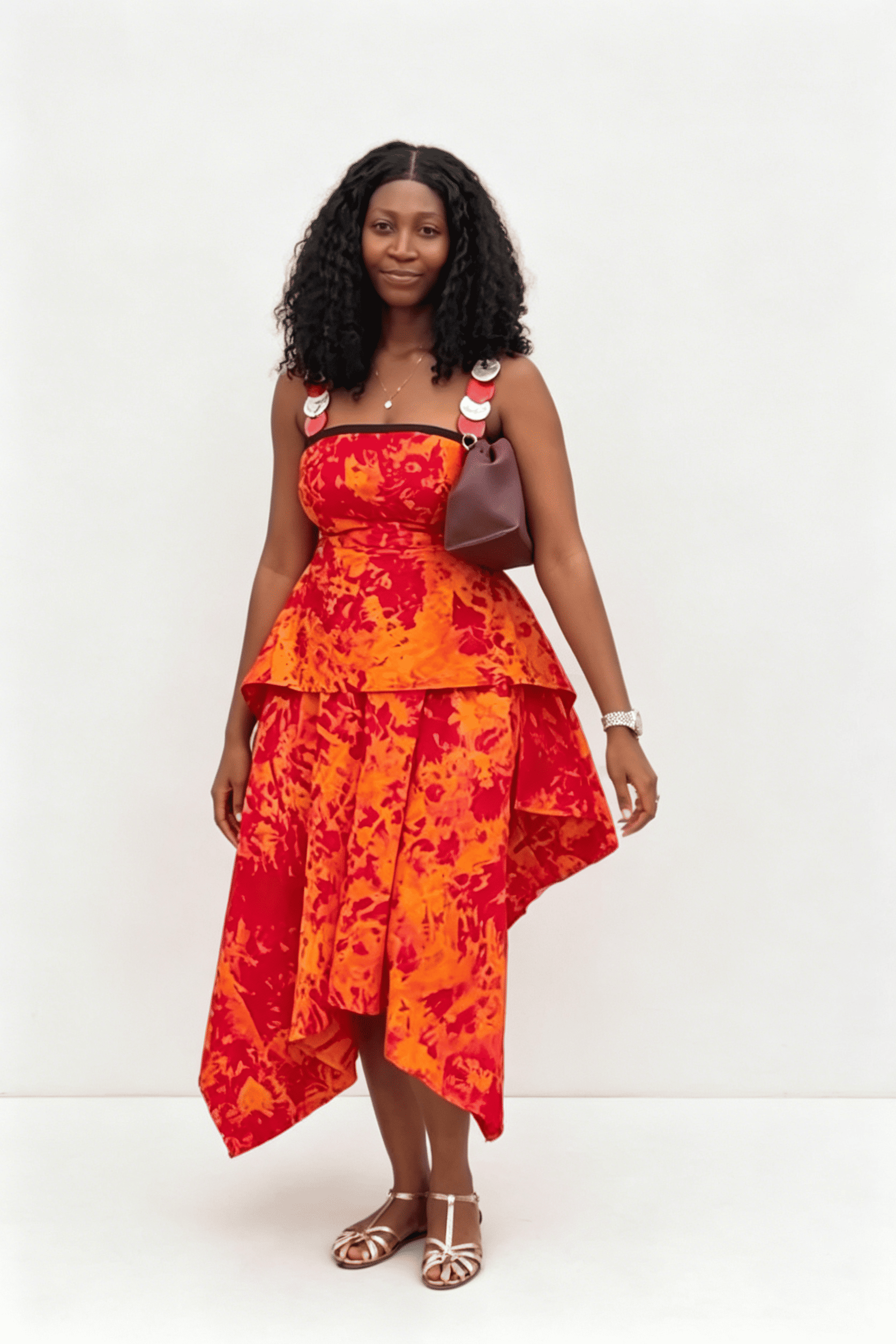 Abstract Print Layered Midi Dress
