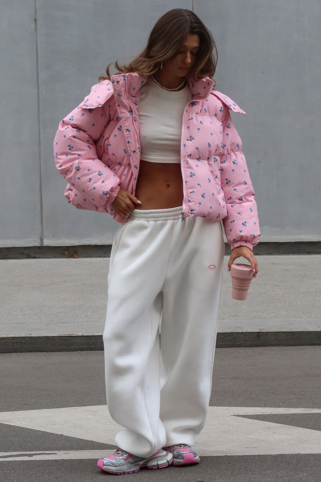 Floral Print Puffer Jacket with Hood