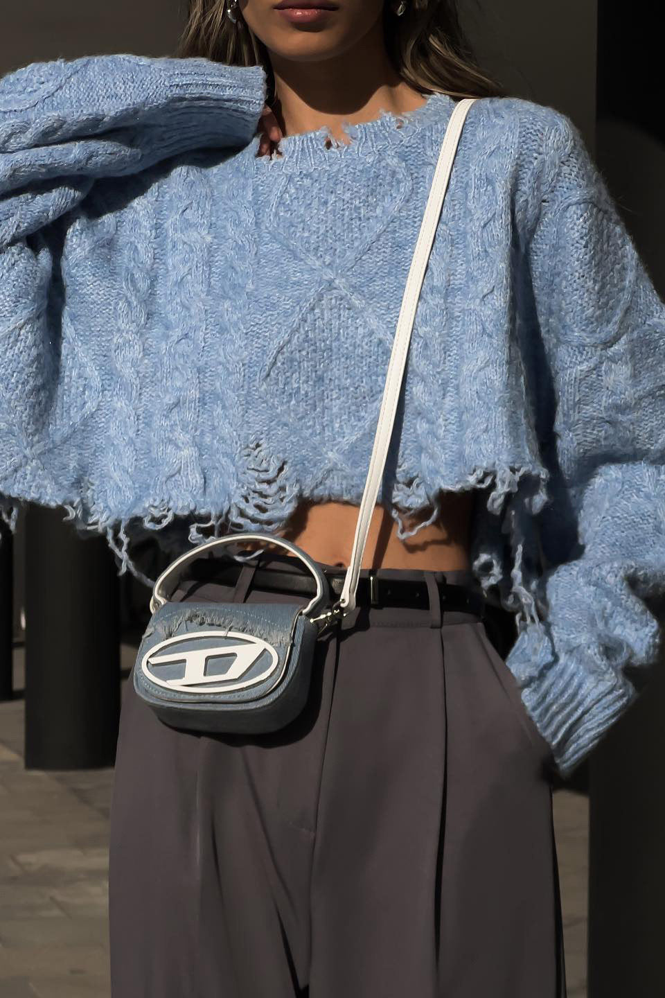 Distressed Mohair Crop Sweater