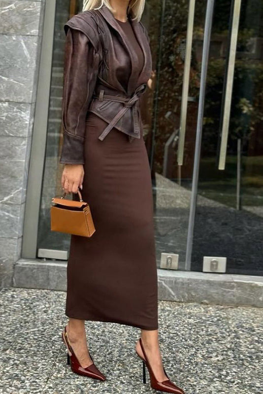 Street-Style High-Gloss Lace-up Leather Jacket