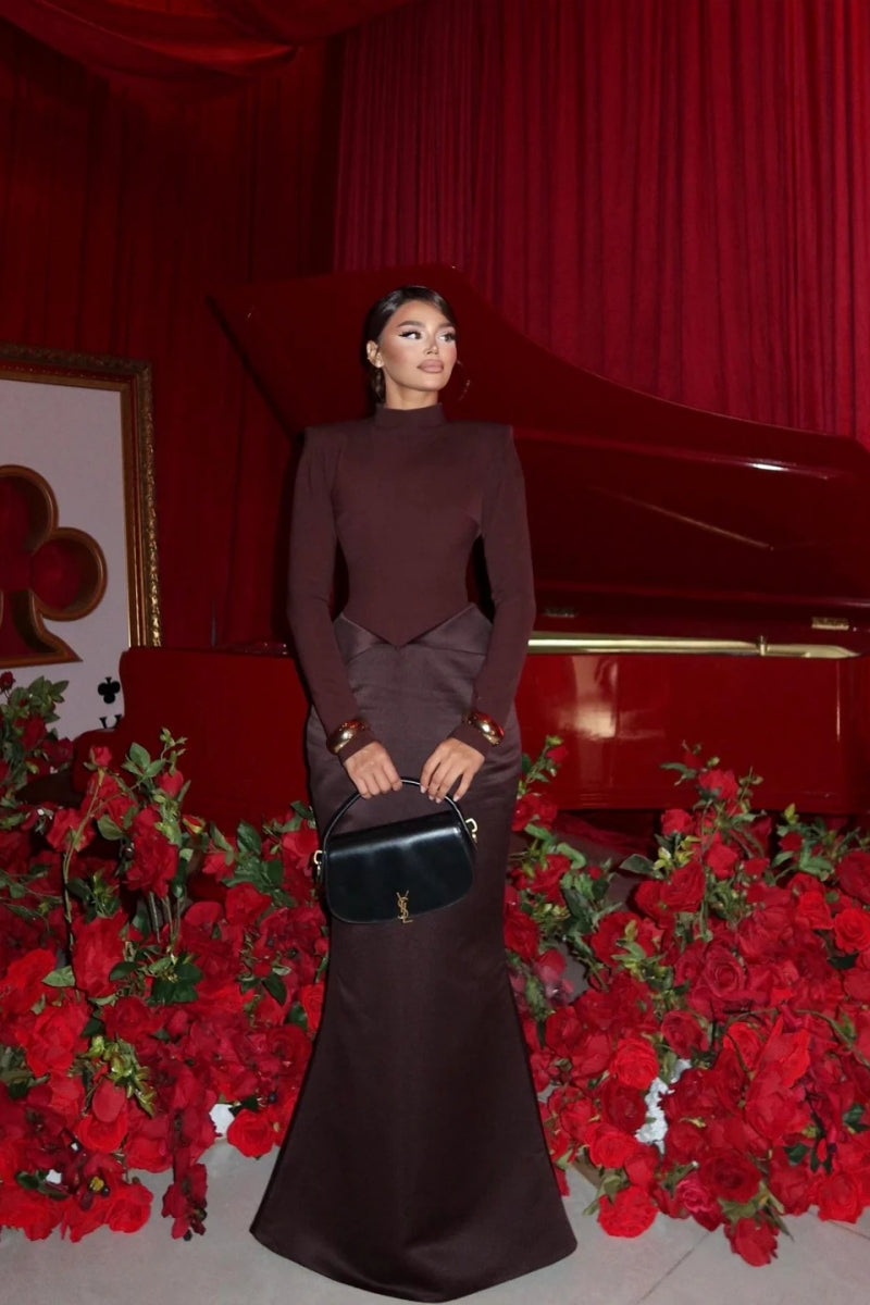 Elegant åpen rygg turtleneck havfrue maxi-kjole