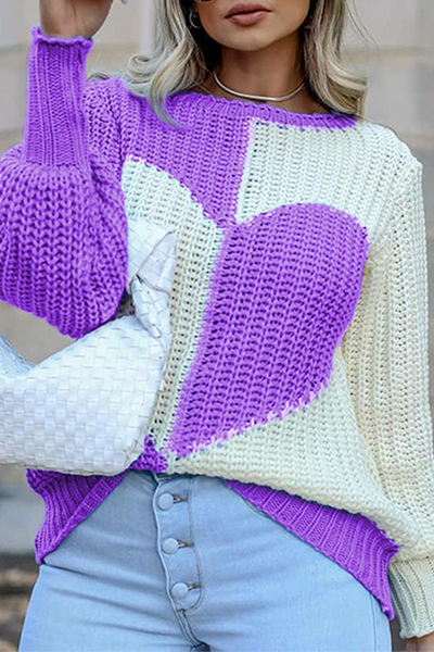 Maglione casual con scollo a V e contrasto patchwork
