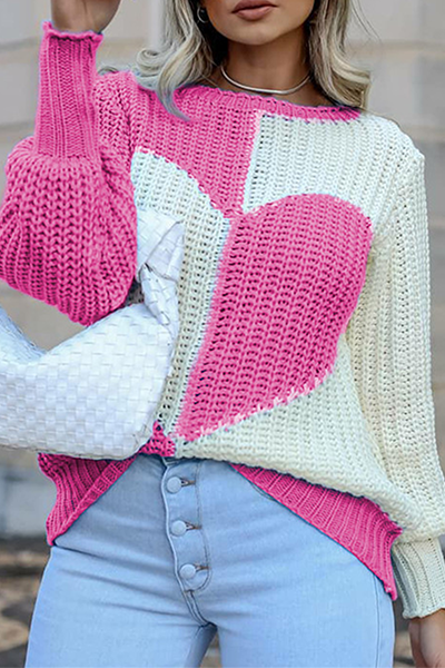 Maglione casual con scollo a V e contrasto patchwork