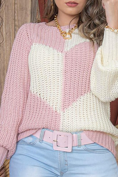Maglione casual con scollo a V e contrasto patchwork