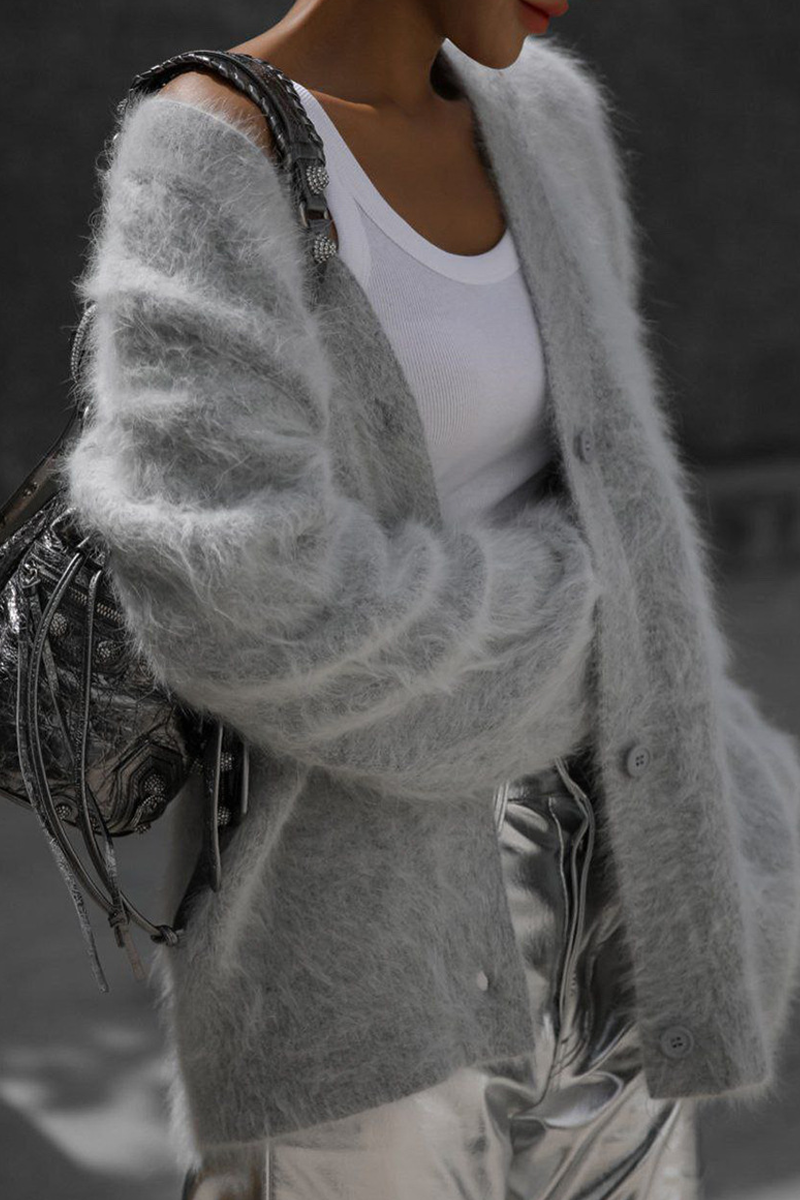 Ünlülerin Zarif Katı Düğmeleri V Yaka Dış Giyim