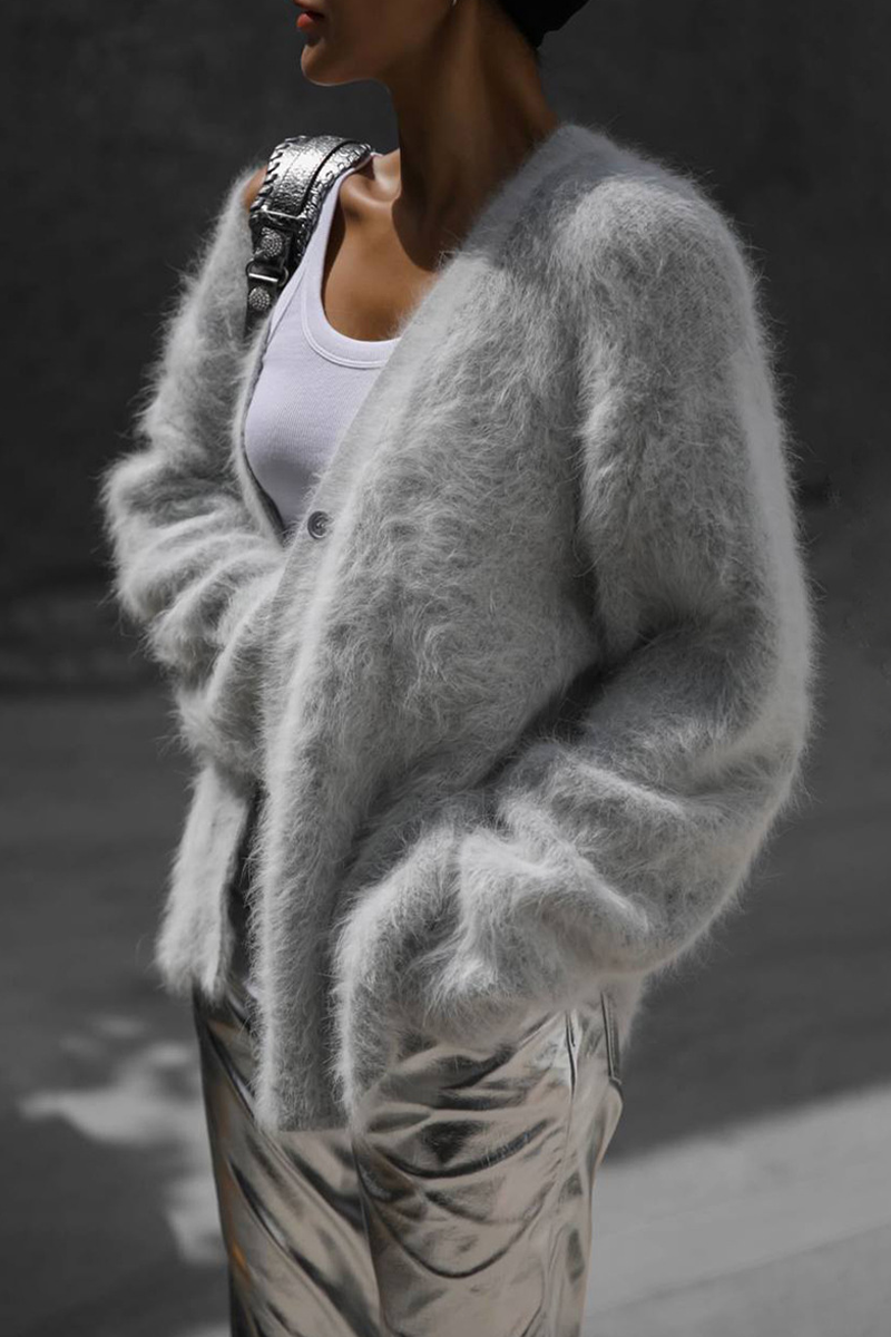 Ünlülerin Zarif Katı Düğmeleri V Yaka Dış Giyim