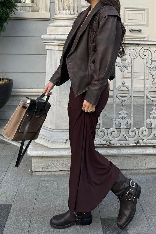 Street-Style High-Gloss Lace-up Leather Jacket