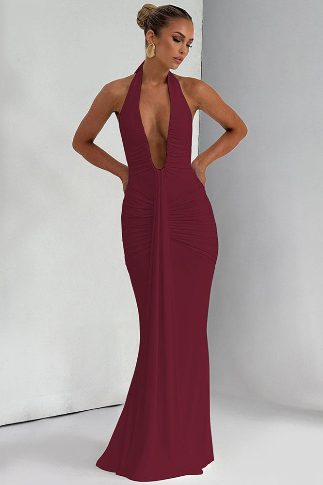 3D Flower Backless Satin Maxi Dress