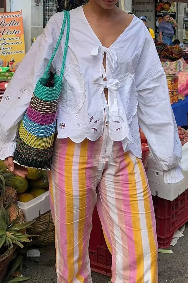 Bluză Albă Brodate Inimioare