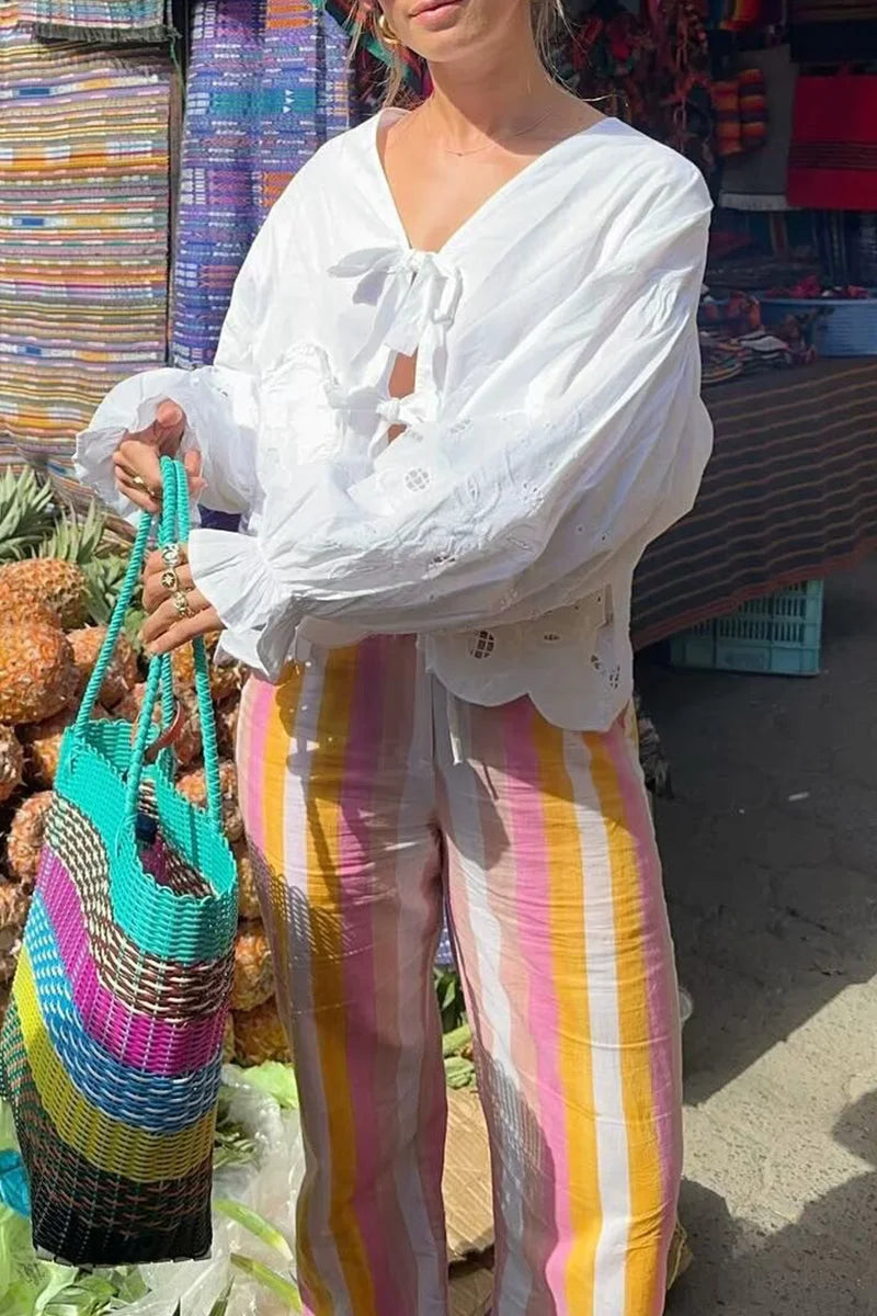 Bluză Albă Brodate Inimioare