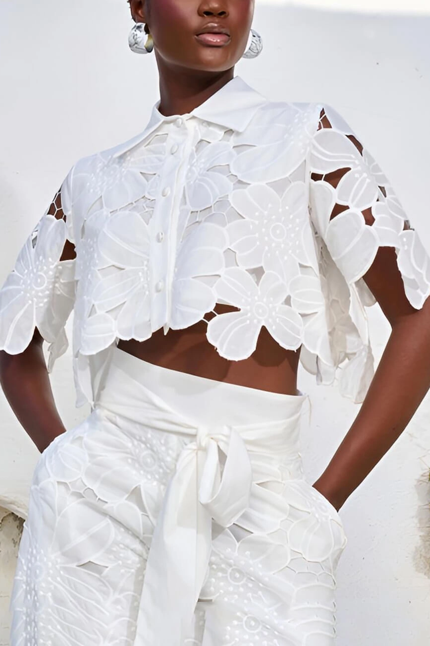 Conjunto de duas peças com cardigã oco de cor sólida