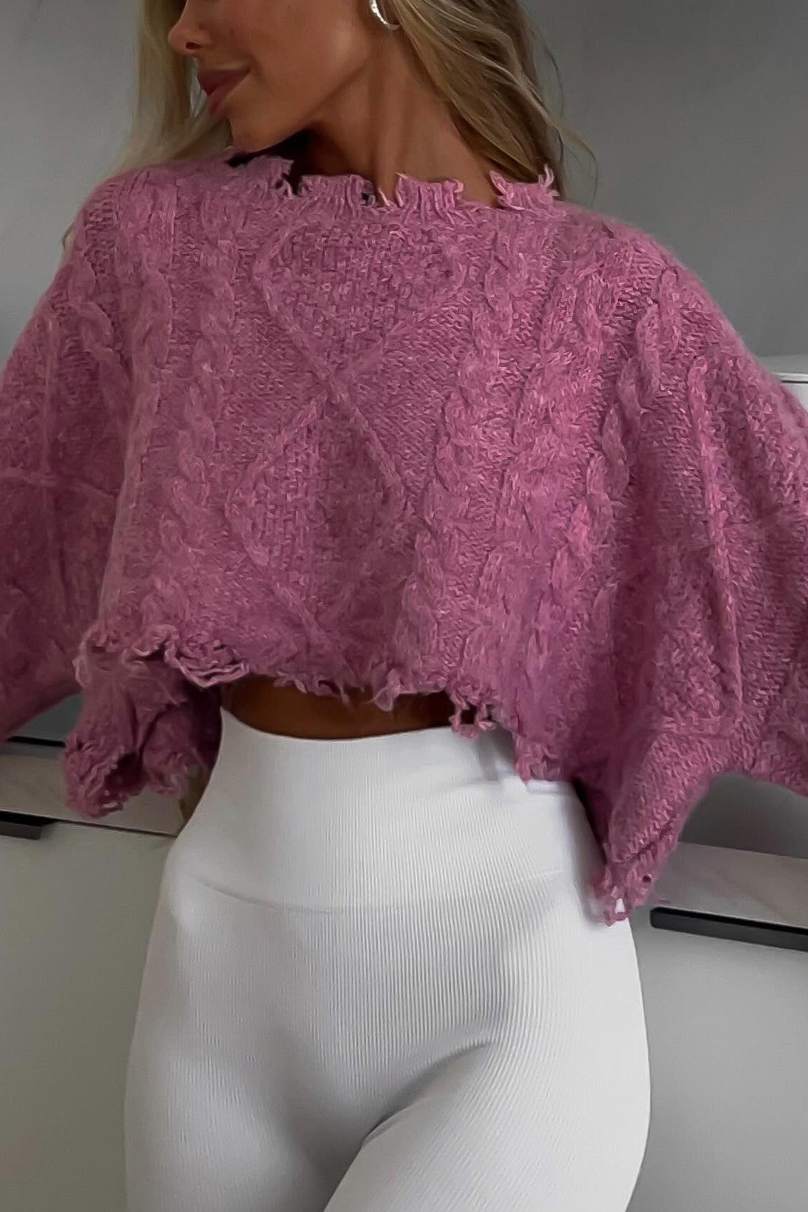 Distressed Mohair Crop Sweater