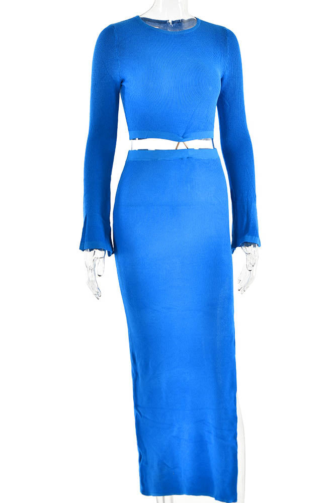 Crewneck Knit & Slit Skirt Set