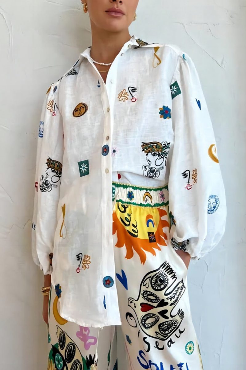 قميص بأكمام فانوس الكتابة على الجدران شخصية