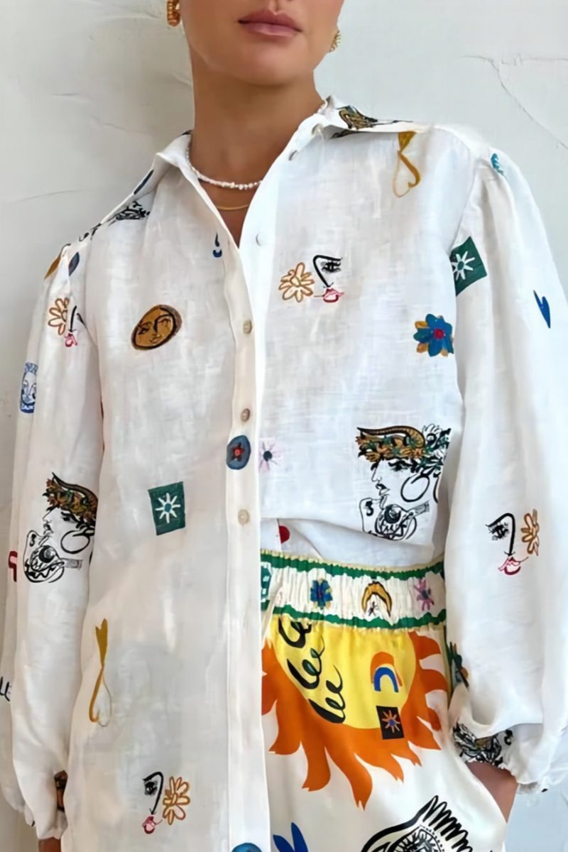 قميص بأكمام فانوس الكتابة على الجدران شخصية