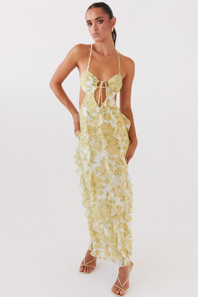 Sunset Kisses Ruffle Maxi Dress - Daffodil