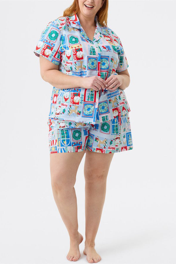 Set con stampa di cartoni animati a maniche corte con stampa natalizia