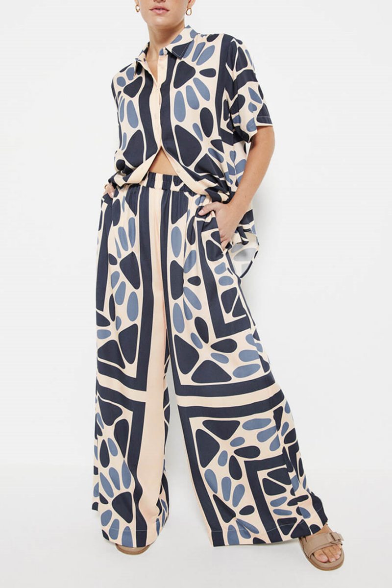 Style de vacances d'été Pantalon ample à taille élastique avec imprimé ethnique unique - Ensemble