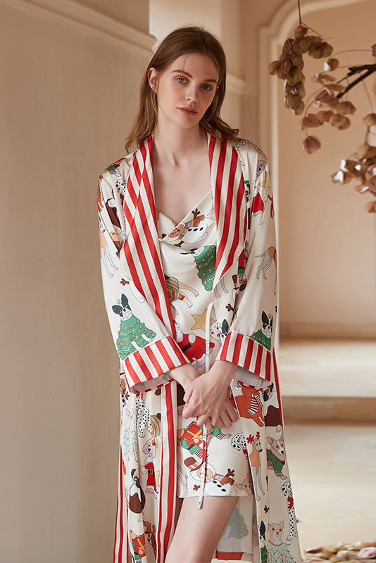 Noel Köpek Desenli Bornoz Seti