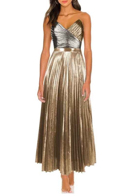 Cutout Gold Patchwork One-Piece Skirt Set